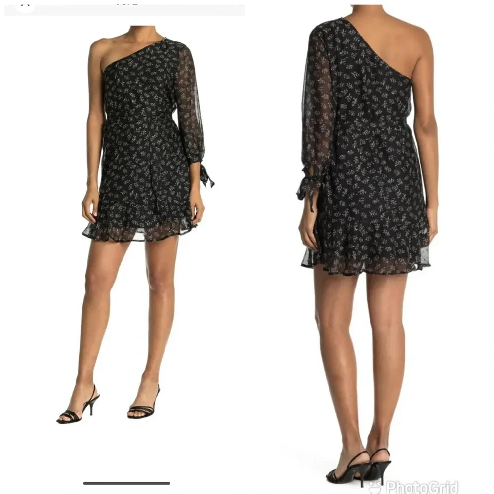 Collective Concept Womens One Shoulder Flora Ruffle Cocktail Dress Black XS - Picture 1 of 13